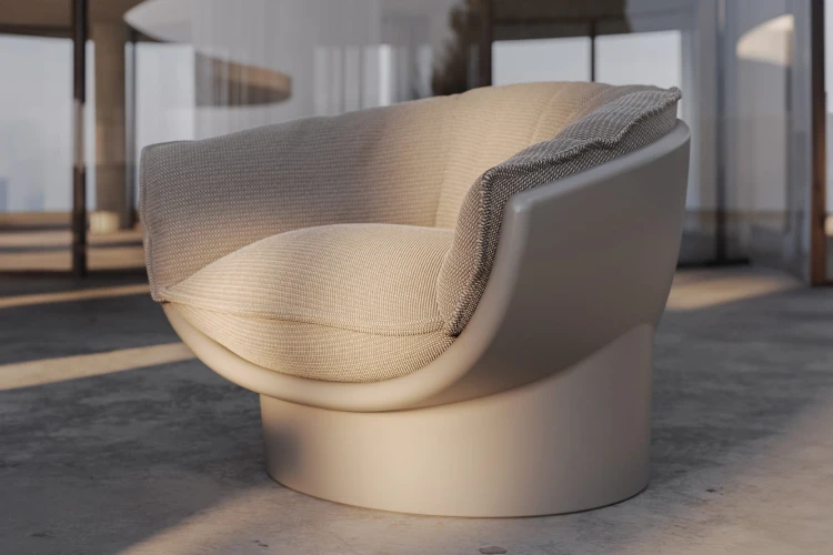 Fotel Vondom Luna w kolorze cream na tarasie w ciepłym świetle