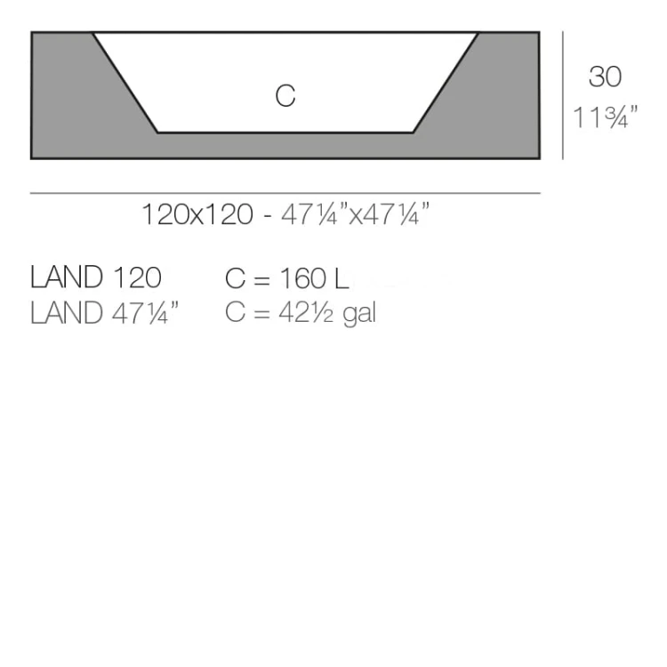 Donica Land Vondom 43912 rysunek techniczny z wymiarami