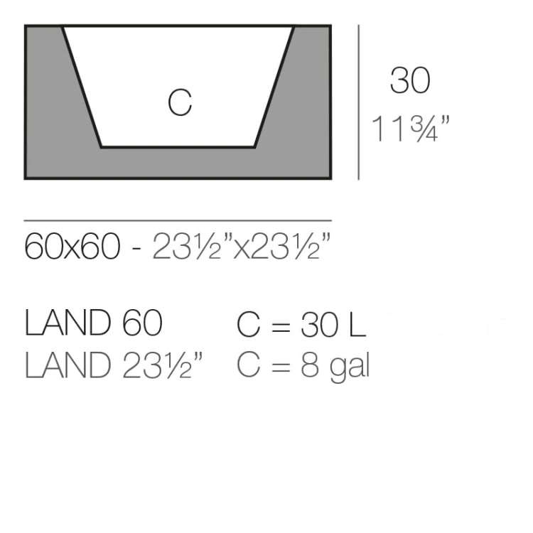 Donica Land Vondom 43960 rysunek techniczny z wymiarami