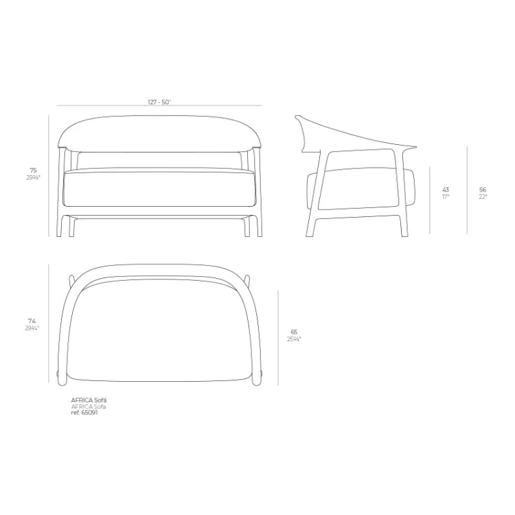 Sofa Africa Vondom 65091 rysunek techniczny z wymiarami