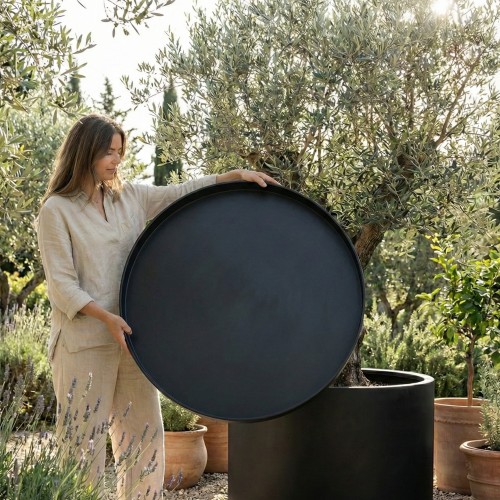 Duża czarna podstawka z włókna szklanego pod donicę z oliwką