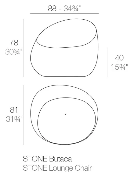 Rysunek techniczny fotela Vondom Stone, wymiary 88 x 81 x 79 cm