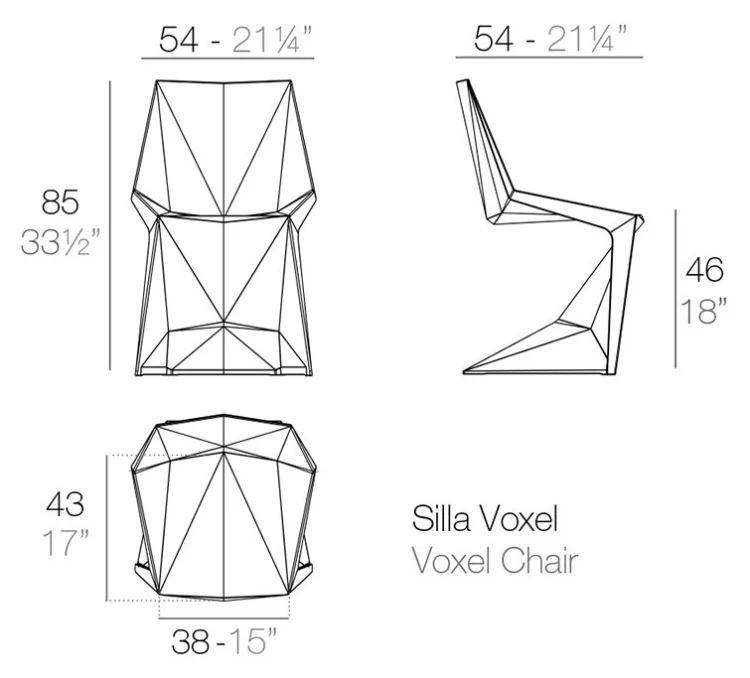 Rysunek techniczny: Krzesło Voxel czarne Vondom 51033, wymiary 54 x 54 x 85 cm