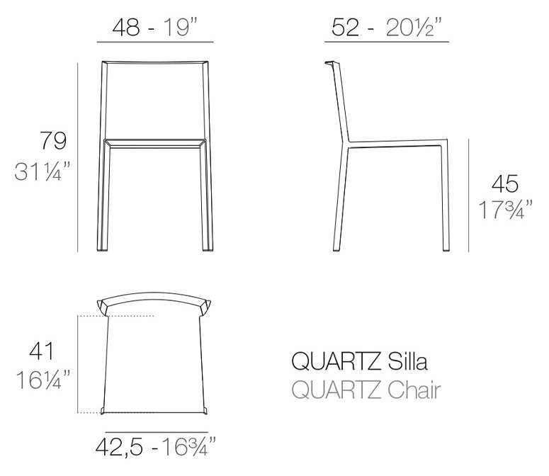 Rysunek techniczny: Krzesło Quartz Vondom 54194, wymiary 48 x 52 x 79 cm