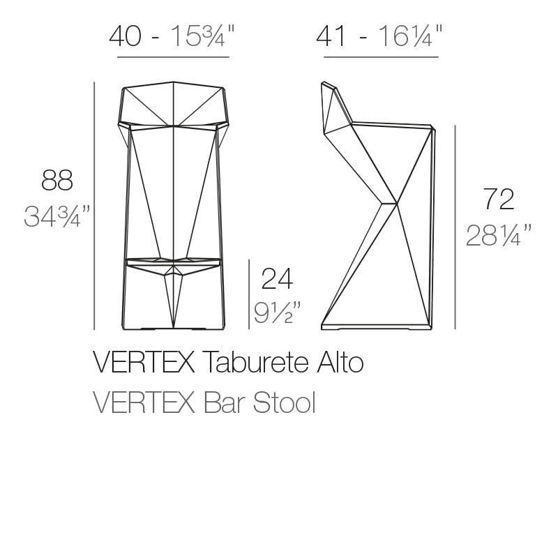 Rysunek techniczny: krzesło barowe Vertex Vondom 51030, wymiary 40 x 41 x 88 cm