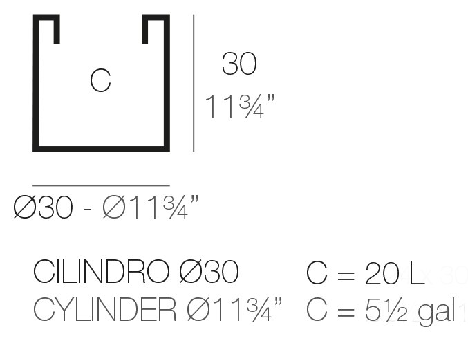 Rysunek techniczny donicy Vondom Cilindro ø30x30 cm, pojemność 20 l
