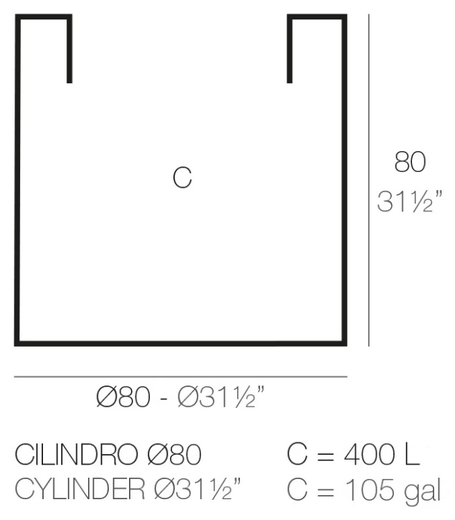 Rysunek techniczny donicy Vondom Cilindro ø80x80 cm, pojemność 400 l