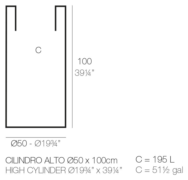 Rysunek techniczny donicy Vondom Cilindro ø50x100 cm, pojemność 195 l