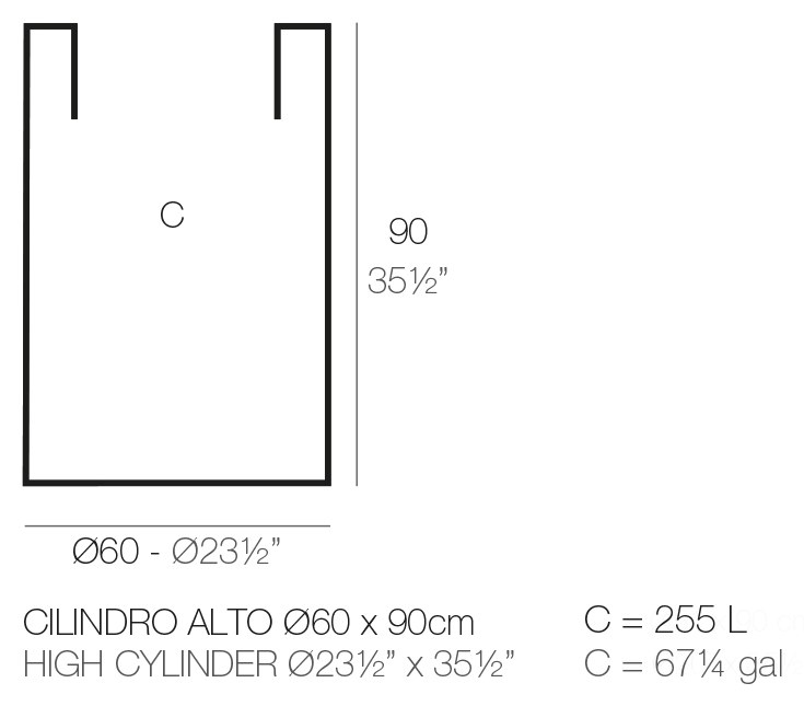 Rysunek techniczny donicy Vondom Cilindro ø60x90 cm, pojemność 255 l