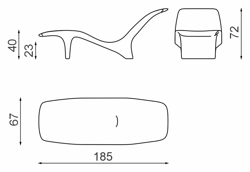 Rysunek techniczny leżaka LOOPE SWAY SW9030, 185 x 67 x 72 cm