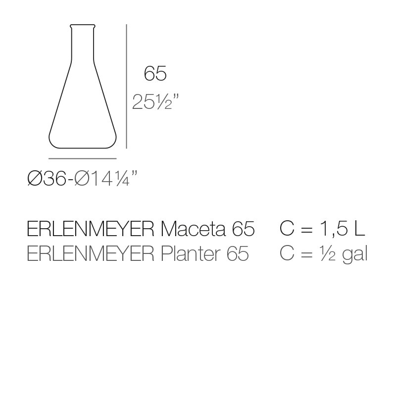 Rysunek techniczny donicy Chemistubes Erlenmeyer Vondom śr. 36 cm (ref. 49058)