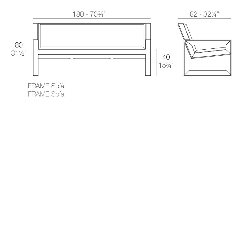 Rysunek techniczny sofy Frame Vondom 180 x 82 x 80 cm (ref. 54095)