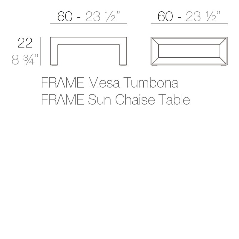 Rysunek techniczny stolika przy leżaku Frame Vondom 60 x 60 cm (ref. 54092)